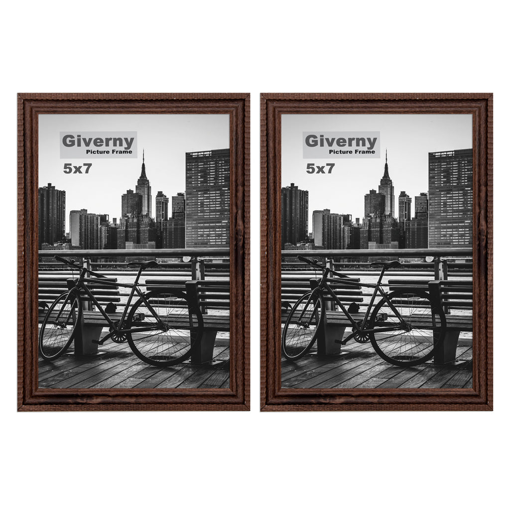 Giverny Picture Frame(5x7 Brown), 2-Pack Wall-Mounted or Desk Top Display, Ultra-Light Photo Frame with Plexiglass Panel for Weddings, Parties, Ceremonies, Living Rooms, Bedrooms