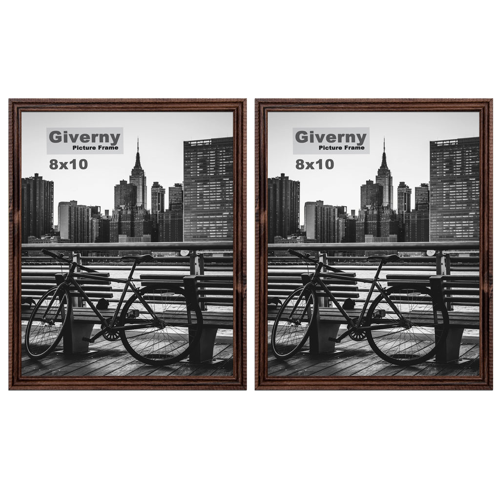 Giverny Picture Frame(8x10 Brown), 2-Pack Wall-Mounted or Desk Top Display, Ultra-Light Photo Frame with Plexiglass Panel for Weddings, Parties, Ceremonies, Living Rooms, Bedrooms