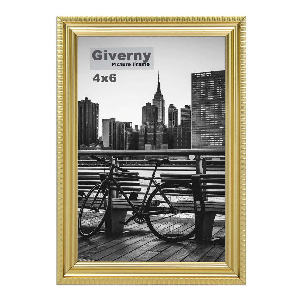 Giverny Picture Frame(4x6 Gold), Wall-Mounted or Desk Top Display, Ultra-Light Photo Frame with Plexiglass Panel for Weddings, Parties, Ceremonies, Living Rooms, Bedrooms