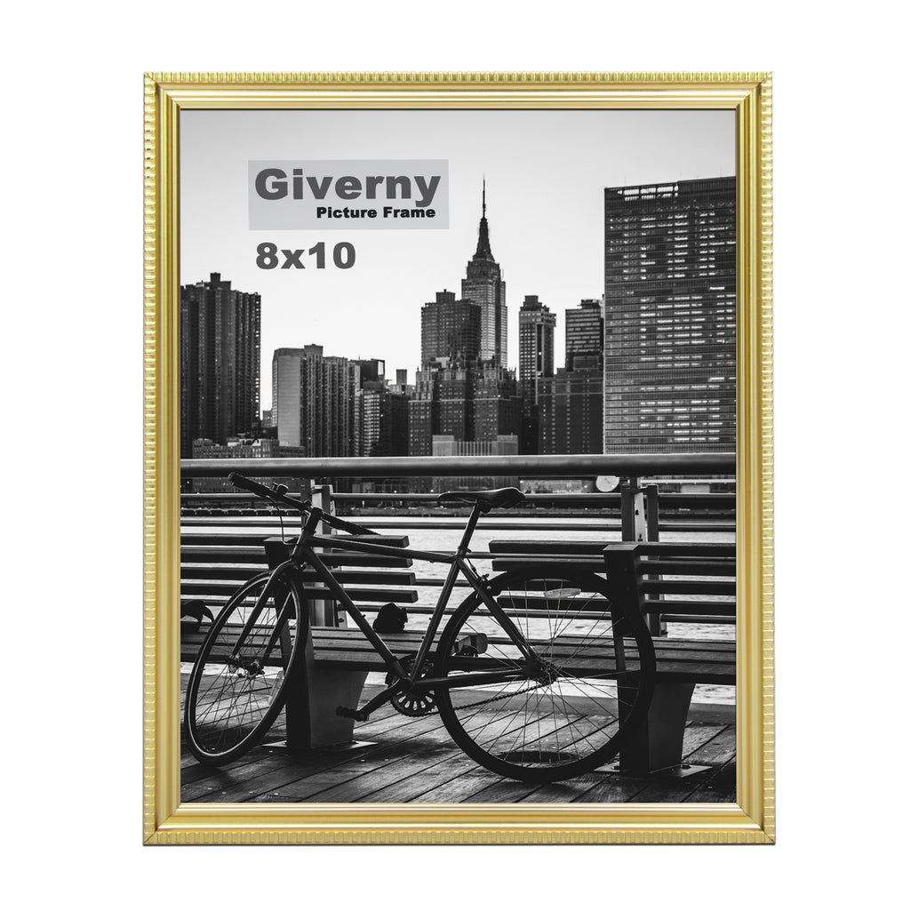 Giverny Picture Frame(8x10 Gold), Wall-Mounted or Desk Top Display, Ultra-Light Photo Frame with Plexiglass Panel for Weddings, Parties, Ceremonies, Living Rooms, Bedrooms