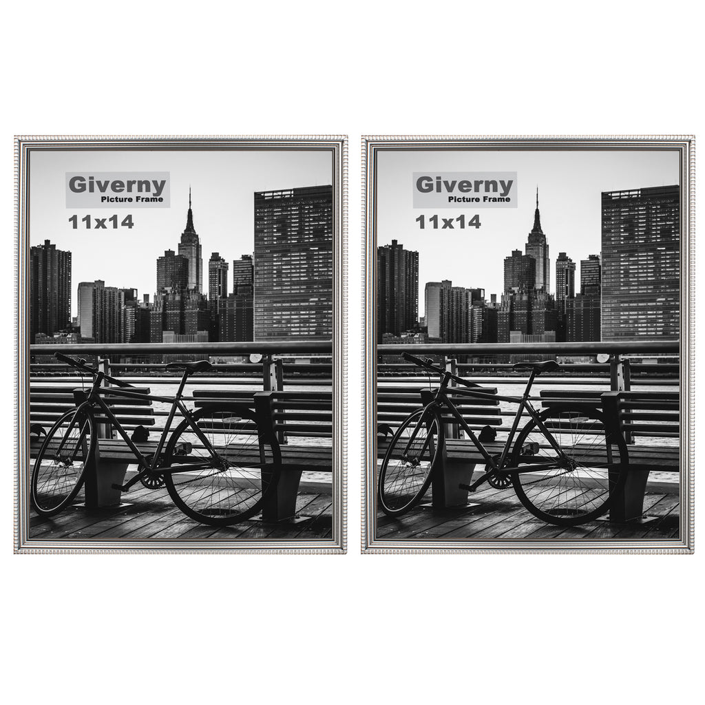 Giverny Picture Frame(11x14 Silver), 2-Pack Wall-Mounted or Desk Top Display, Ultra-Light Photo Frame with Plexiglass Panel for Weddings, Parties, Ceremonies, Living Rooms, Bedrooms