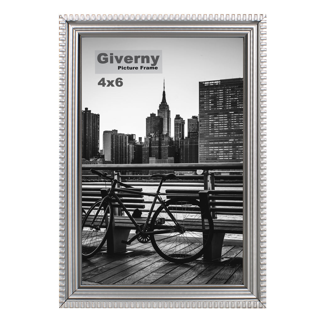 Giverny Picture Frame(4x6 Silver), Wall-Mounted or Desk Top Display, Ultra-Light Photo Frame with Plexiglass Panel for Weddings, Parties, Ceremonies, Living Rooms, Bedrooms