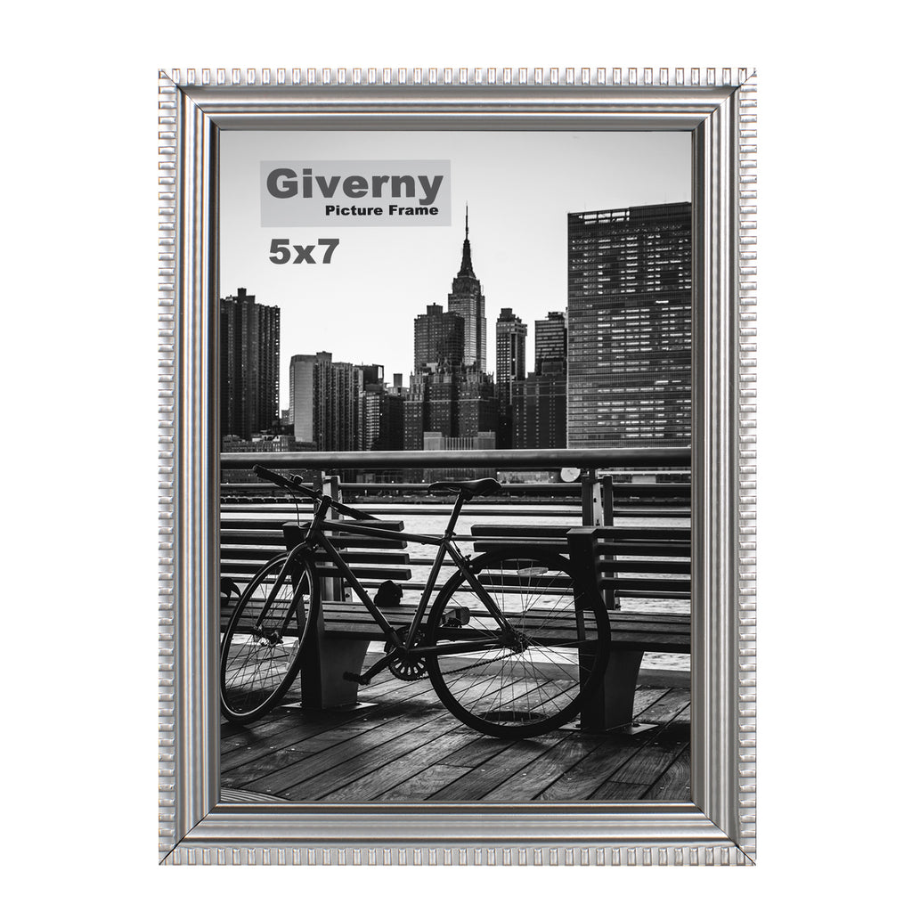 Giverny Picture Frame(5x7 Silver), Wall-Mounted or Desk Top Display, Ultra-Light Photo Frame with Plexiglass Panel for Weddings, Parties, Ceremonies, Living Rooms, Bedrooms