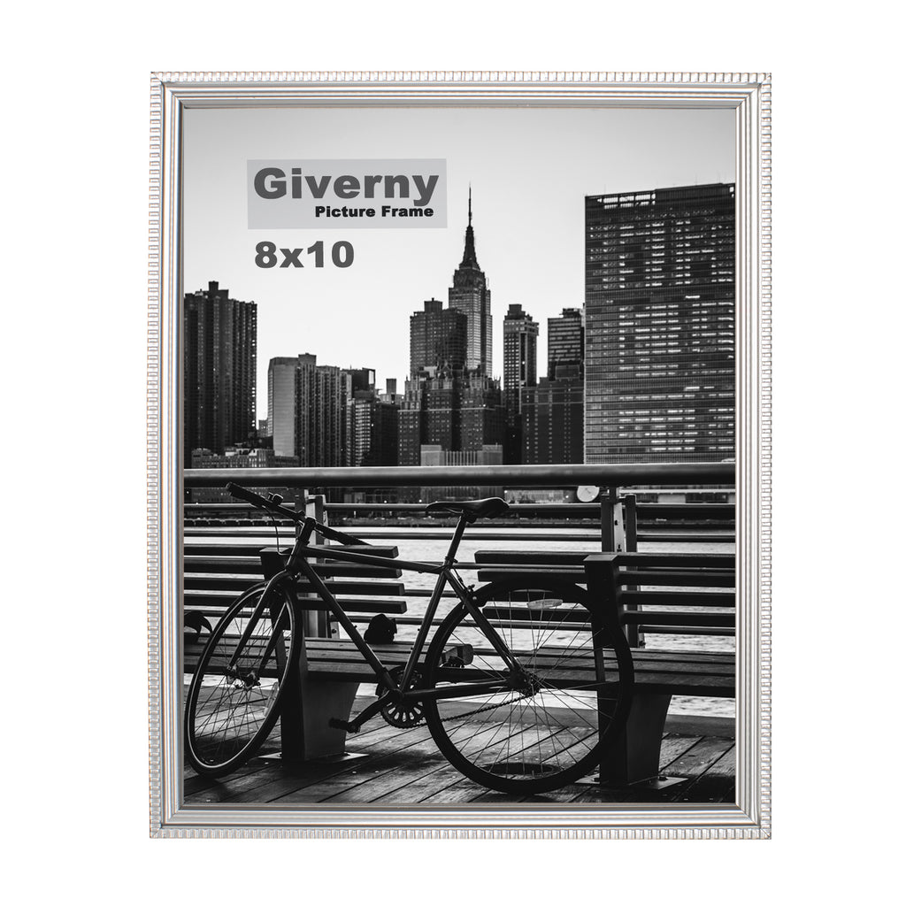 Giverny Picture Frame(8x10 Silver), Wall-Mounted or Desk Top Display, Ultra-Light Photo Frame with Plexiglass Panel for Weddings, Parties, Ceremonies, Living Rooms, Bedrooms