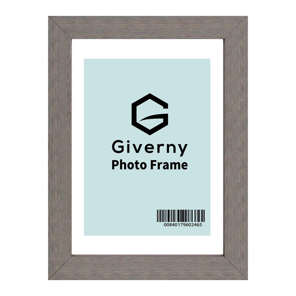 Giverny 5x7 Photo Picture Frames or 4x6 with Mat, Light Grey Wood Textured Photo Frames for Wall Decor, Tabletop or Wall Mounting Display, Set of 6