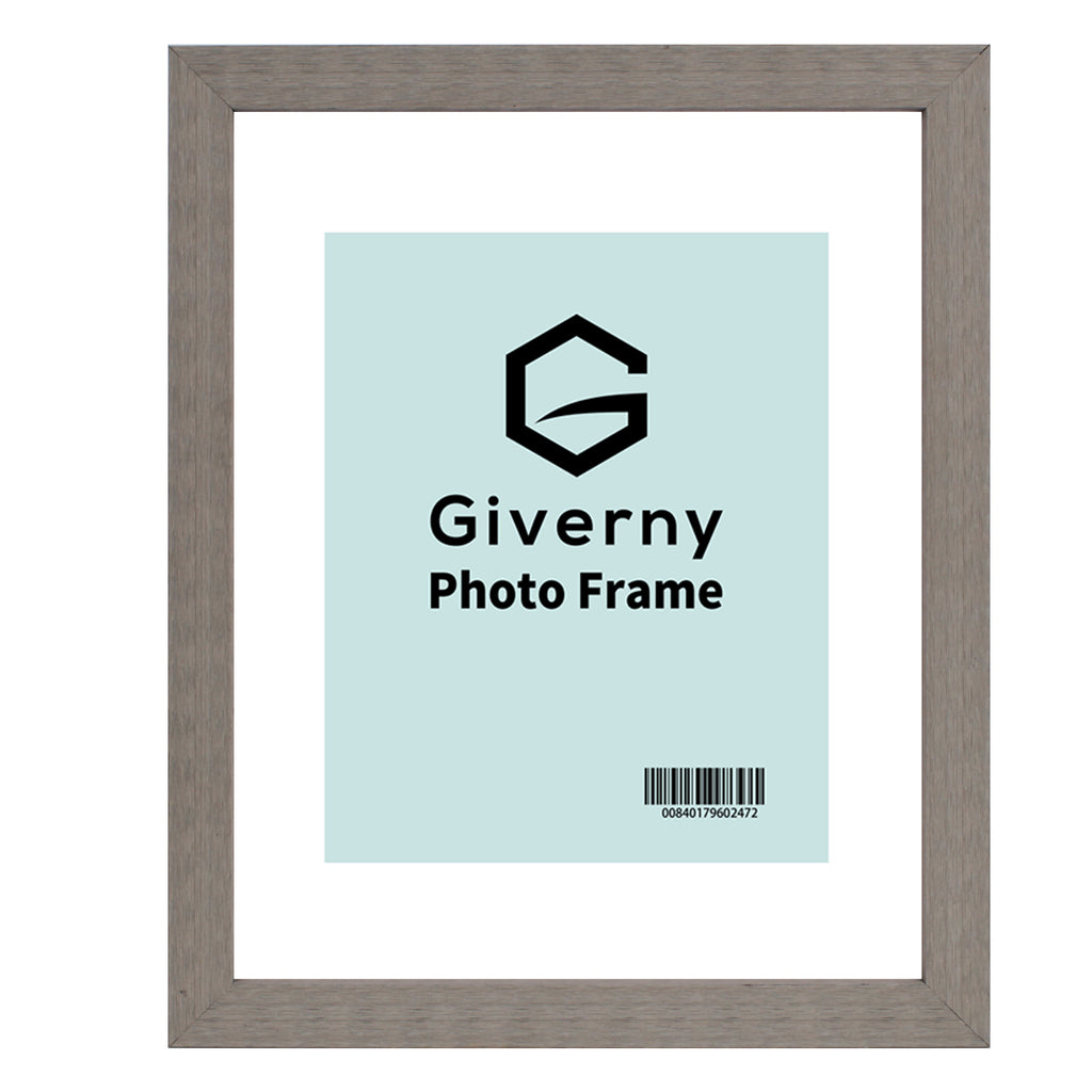 Giverny 8x10 Photo Picture Frames or 5x7 with Mat, Light Grey Wood Textured Photo Frames for Wall Decor, Tabletop or Wall Mounting Display, Set of 6