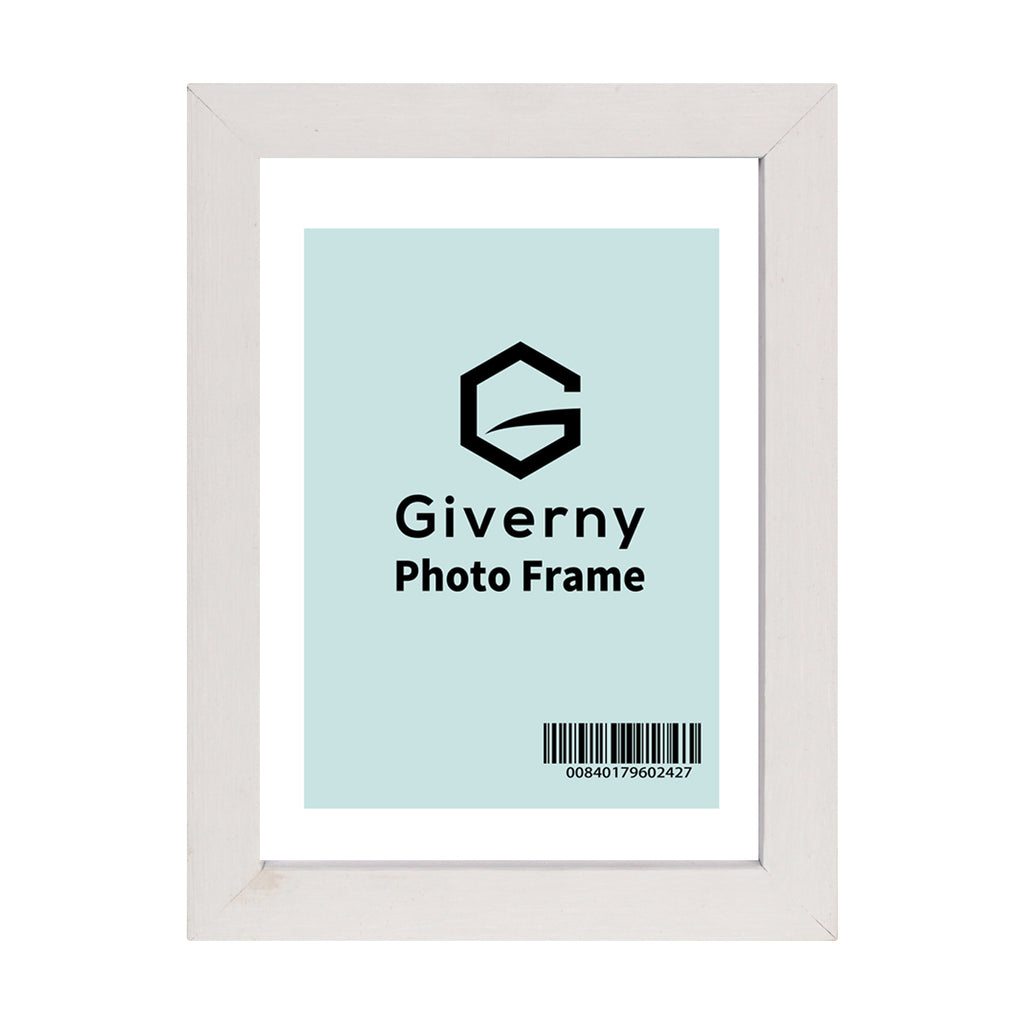 Giverny 5x7 Photo Picture Frames or 4x6 with Mat, White Wood Textured Photo Frames for Wall Decor, Tabletop or Wall Mounting Display, Set of 6